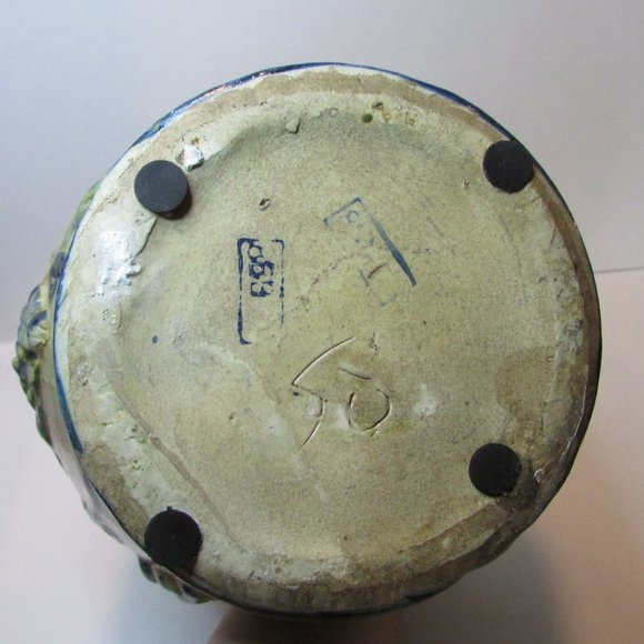 Vintage majolica glazed pottery vase with handle grape design home decor - Picture 10 of 10